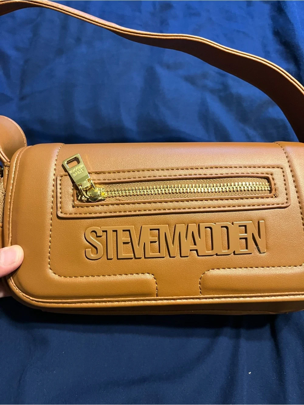 Steve Madden Cognac Leatherette Bag with Gold Hardware